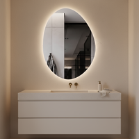 Miroir de salle de bain ovale moderne sans cadre à LED personnalisable, de luxe, anti-buée, grossissant, éclairé, à intensité variable avec capteur tactile