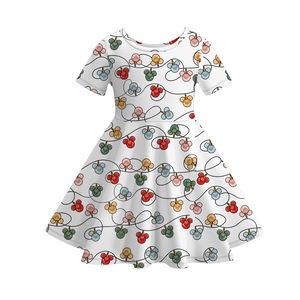 Детское осеннее повседневное платье А-силуэта из молочного шелка с коротким рукавом и принтом «Печенье» для девочек, в наличии - Product Image 2