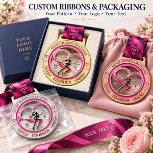 Medallas Personalizadas de Maratón y Carrera para Mujeres, con Diseño de Corazón, para Corredoras de 5K, 10K y 21K, con Cintas Rosas y Arte Personalizado en la Parte Posterior - Product Image 2