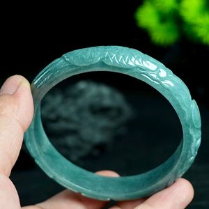 Màu Xanh Lá Cây Bất <span class=keywords><strong>Jade</strong></span> Khắc Đá Tự Nhiên Jadeite Bangles Vòng Đeo Tay Cho Phụ Nữ Cổ Điển Bluewater Nữ Món Quà Sinh Nhật Ngọc Bangles - Product Image 5