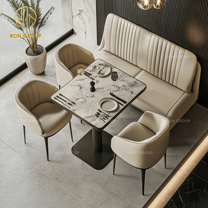 Muebles Modernos de Cuero y Mármol Blanco para Restaurante de Hotel Comercial, Sofá y Sillas de Espera, Mesa con Sillas para Cafetería - Product Image 5