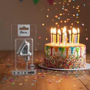 Bougie sans gouttes non parfumée en cire de paraffine, numéro 4, argentée, 6 cm, pour décoration de gâteau d'anniversaire - Product Image 2