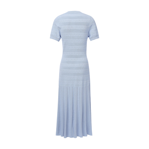 Abito lungo da <span class=keywords><strong>donna</strong></span> elegante in maglia traforata stile francese, linea ad A, vita naturale, girocollo, manica corta, Collezione Primavera Estate 2026 - Product Image 5