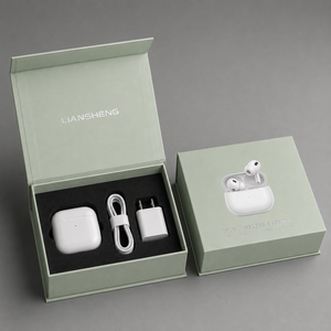 Boîte à rabat magnétique rigide portable de luxe, écologique, au toucher doux, avec logo personnalisé en feuille d'argent, insert en mousse EVA, écouteurs sans fil - Product Image 1