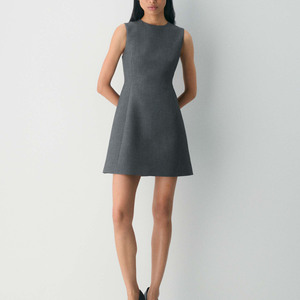 Robe mini fourreau ajustée sans manches à col ras du cou pour femme, couleur unie, tenue de bureau professionnelle, en tissu tissé, robe mini formelle unie - Product Image 2