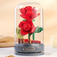 Jouet de construction en briques de plantes à assembler soi-même, boîte à musique en forme de rose, ensemble de blocs de construction pour cadeau de la Saint-Valentin