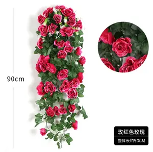 인공 꽃 지팡이 시뮬레이션 꽃 덩굴 장식 벽 매달려 장미 홈 장식 꽃 벽 매달려