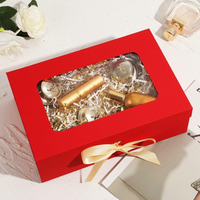 Boîte cadeau de luxe rouge transparente pour cadeaux, emballages en papier biodégradable avec fenêtre, fermeture magnétique