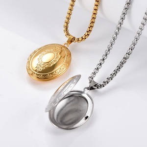 Collares con Colgante Ovalado con Diseño Floral para Mujeres y Hombres, de Acero Inoxidable, con Marco para Foto, Recuerdo de Promesa de Amor - Product Image 2