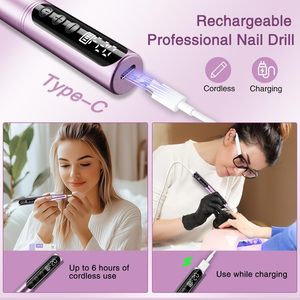 20000RPM Portable Electric Nail Drill <b>Pen</b> Rechargeable Nail Polisher Nail File for Home Use Salon Acrylic Gel Polish Removal - Product Image 3