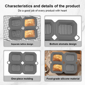 Molde de silicona de grado alimenticio para repostería, fácil de desmoldar, 4 compartimentos, molde para hornear DIY, para hacer pasteles y pan - Product Image 3