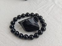 Ensemble cadeau de bracelets en perles de cristal d'obsidienne naturelle, bijoux en pierre noire polie, pour l'énergie personnelle et la décoration
