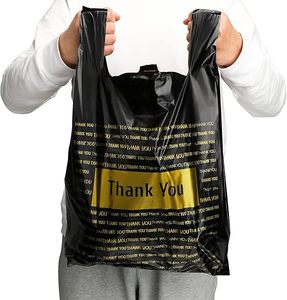 Thank You Biodegradable Side Gusset Shopping Bags with Handle Custom Logo PE <b>Material</b> for Supermarket <b>Packaging</b> - Product Image 3