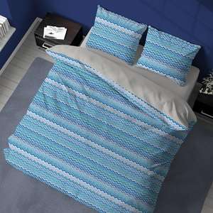Ensemble de housse de couette 100% coton BAIA, taille twin italienne 200x200cm, motif zigzag bleu - Product Image 3
