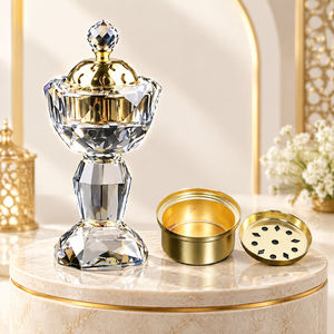 Luxuriöser Kristall-Arabischer Weihrauchbrenner <span class=keywords><strong>Gold</strong></span> Metall Mabkhara Bakhoor Räuchergefäß Ramadan Geschenk Heimdekoration Großhandel - Product Image 3