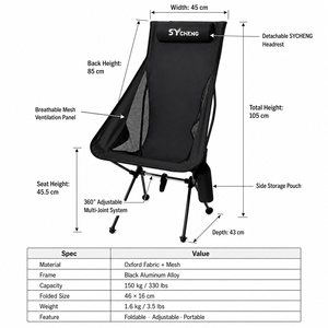 Portable léger pêche pique-nique randonnée Camping plage lune chaises chaise pliante à dossier haut avec oreiller - Product Image 3