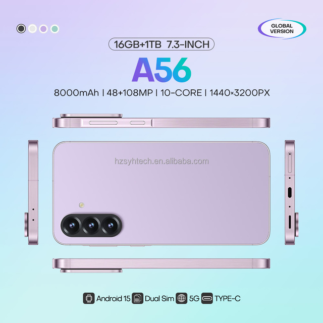 Latest Trend A56 16GB+1TB Large Storage Android15 5G Smartphone 7.3 Inch Entertainment Gaming Business Phone for Global Shipping