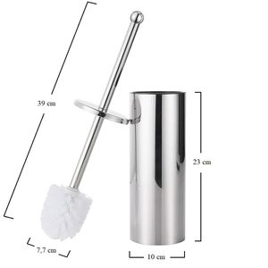 Porte-brosse de toilette avec brosse en acier inoxydable 10x39 cm couleur argent, poils remplaçables - Product Image 2