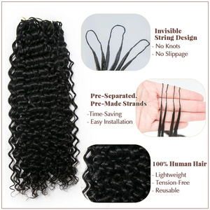<b>Human</b> <b>Crochet</b> <b>Hair</b> for Black Women 60g Pre Separated 50 Srtands <b>Deep</b> <b>Wave</b> Extensions Invisible Miracle Knots Boho <b>Crochet</b> Bundle - Product Image 2