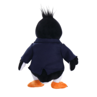 Peluche Pingouin Gentleman en Costume Bleu Foncé avec Nœud Papillon Doré, Logo Brodé Personnalisé, Jouet en Peluche