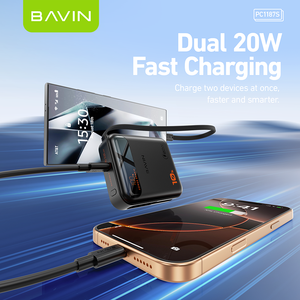 BAVIN PC1187 10000mah 20W Mini Size Fast Charging <strong>Power</strong> Bank with LED Display and 30cm Retractable <strong>Cable</strong> - Product Image 3