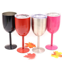 Verres à vin incassables à Double paroi en acier inoxydable 18/8, gobelet à vin à tige avec couvercle anti-éclaboussures 12 Oz