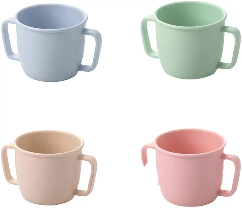 Ensemble de 4 pièces, tasse en Fiber de bambou incassable à double poignée 230ml, gobelet pour enfants, tasse d'eau, lait, jus, thé, tasse à café