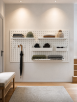 Organisateur mural en métal blanc pour clés et sacs, système de rangement pour entrée, couloir et buanderie