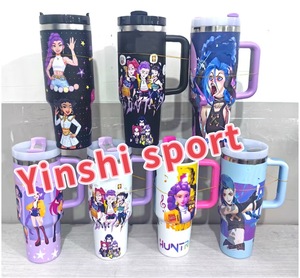Hot Bán Mới Nhất Tùy Chỉnh Anime Huntrix K Pop Phù Thủy Săn Đội Kpop Quỷ Thợ Săn Với Nắp Rơm Phát Sáng Trong Bóng Tối Theromos - Product Image 2