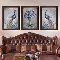 Peinture murale texturée de style chinois moderne avec finition mate, motif paon, pour décoration murale de luxe dans le salon