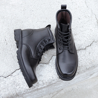 Sepatu Bot Taktis Kulit Hitam Pria untuk Luar Ruangan, Sepatu Hiking Tahan Lama dan Anti-Selip