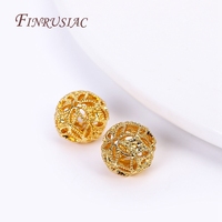 Perles intercalaires en laiton plaqué or 18 carats, forme boule creuse, 10 mm, trou de 1 mm, pour la fabrication de bracelets et de colliers - Vente en gros