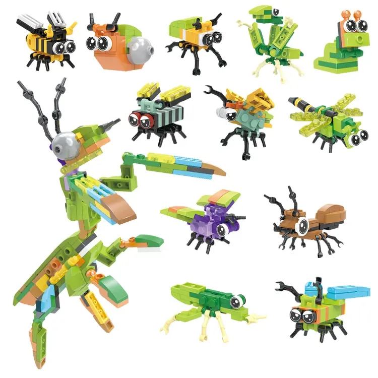 Hayvan dünya böcek yapı taşları küçük parçacıklar çocuklar eğitici oyuncaklar küçük arı salyangoz bulmaca blokları