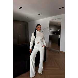 Ensemble de survêtement blanc confortable avec fermeture éclair, coupe-vent et respirant, idéal pour l'hiver, pour garçons, avec impression unie personnalisée pour le jogging - Product Image 4