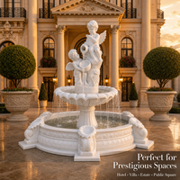 Fontaine d'ange en marbre naturel sculpté à la main, à deux niveaux, style baroque européen, pour villa, jardin, hôtel, cour.