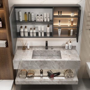 بسيط حديث ، مع حوض MDF مدمج ومرآة حمام ليد ، أرضية قائمة مقاومة للماء - Product Image 3