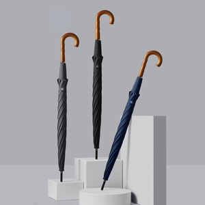 Parapluie de golf droit de luxe de grande <span class=keywords><strong>taille</strong></span> <span class=keywords><strong>27</strong></span> <span class=keywords><strong>pouces</strong></span>, ouverture automatique, logo personnalisé, coupe-vent, manche incurvé en bois - Product Image 1