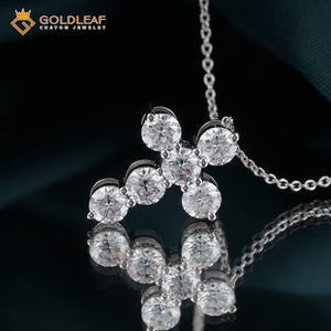 Collar con Colgante de Diamante Moissanita de 0.5CT/1CT, Estilo Cruz de Hoja de Oro, Corte Redondo, Plata de Ley 925, el Mejor Regalo para Boda o Compromiso - Product Image 5