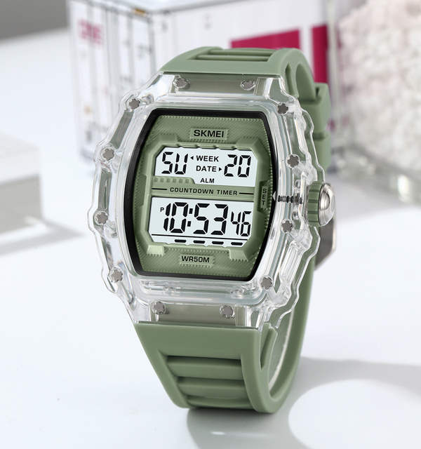ABS Case Sport Digital Watch with PU Band-Tonneau Case Shape Alarm Feature Fashionable and Durable Design