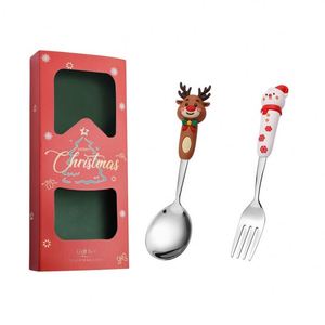<b>Christmas</b> Gift Stainless Steel Tea Spoon Gold Silverware Cutlery Set Santa Elk Decoration Fruit Fork for Children - Product Image 6