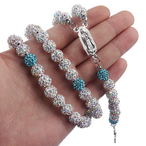 नई रोरी हार 10 मिमी डिस्को गेंद ने वर्जिन धार्मिक कैथोलिक मैरी जेसस क्रॉस पेलेंट एबी हीरा हार - Product Image 5