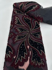 Ni. Ai phong cách mới nhung ren thêu vải đính cườm ren sequin vải lưới đính cườm Ren Vải cho trang phục - Product Image 3