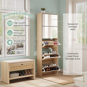 Fournisseur d'usine, organisateur de rangement pour chaussures étroit à 5 niveaux, étagère à chaussures avec miroir, armoire avec 5 tiroirs rabattables pour l'entrée, le couloir - Product Image 3