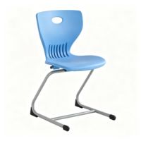 Chaise d'étudiant avec structure métallique, siège en plastique bleu avec dossier à poignée, chaise d'école empilable à cantilever
