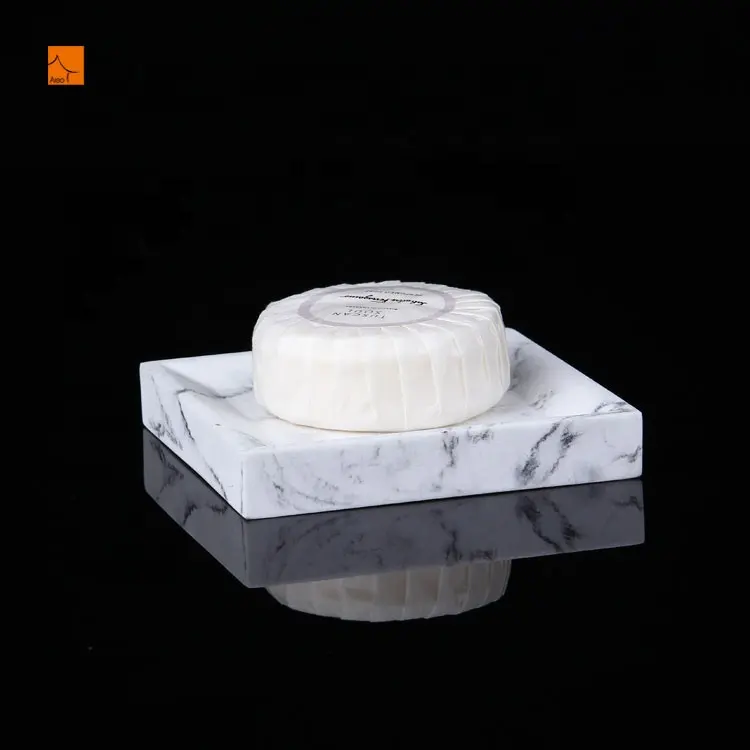 Bán Buôn Phổ Biến Khách Sạn Quảng Trường Handmade Resin/Polyresin OEM Đá Cẩm Thạch Trắng Hoàn Thiện Xà Phòng Món Ăn Cho Phòng Tắm Phụ Kiện Xà Phòng Chủ