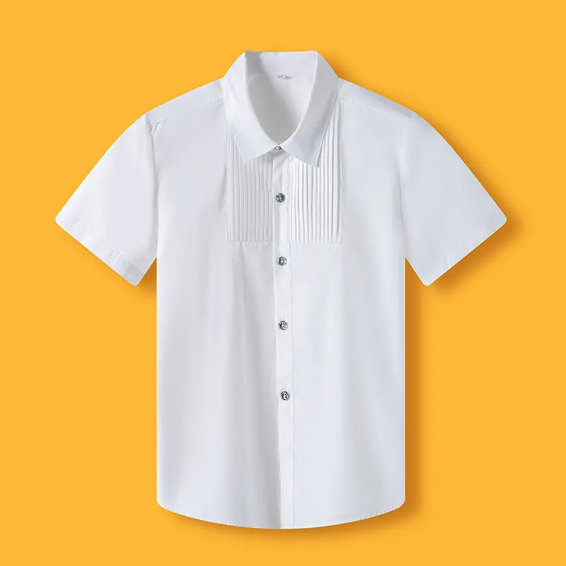 Baju Sekolah Dasar Anak Laki-laki, Baju Katun Murni Lengan Pendek Putih Multiwarna Musim Panas untuk Anak Laki-laki