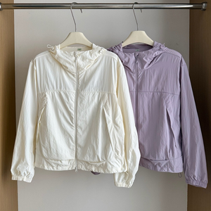 Veste à capuche légère pour <span class=keywords><strong>femme</strong></span>, design personnalisé, coupe-vent à séchage rapide, fermeture éclair, vêtement d'extérieur décontracté avec cordon de serrage réglable - Product Image 1
