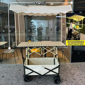 便携式食品摊位小贩推车折叠多功能车带折叠桌移动商店带遮阳篷野营折叠推车 - Product Image 2