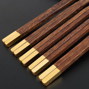 Wahou! Baguettes chinoises en bois de santal rouge doré, sur mesure, pour la maison, avec embouts dorés, emballées, couleur or brumeux. - Product Image 3