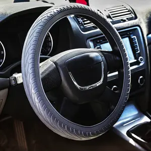 Car Silicone Steering Wheel Cover 3D Relief Pattern Soft Anti Slip Wear Resistant Antistatic Treatment Elastic Shell 36-40cm